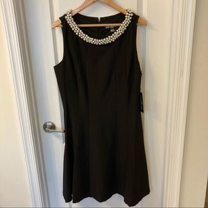 Karl Lagerfeld Paris dress, size 14, black with pearl accent collar, NWT